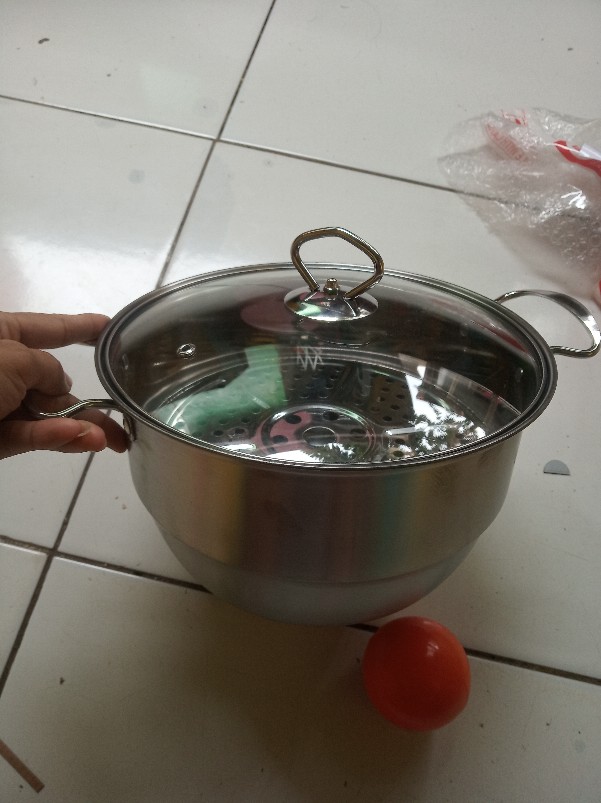 Panci Kukus Tutup Kaca Kecil Stainless Murah / Panci Kukusan Tutup Kaca Stainless Stell 24 Cm