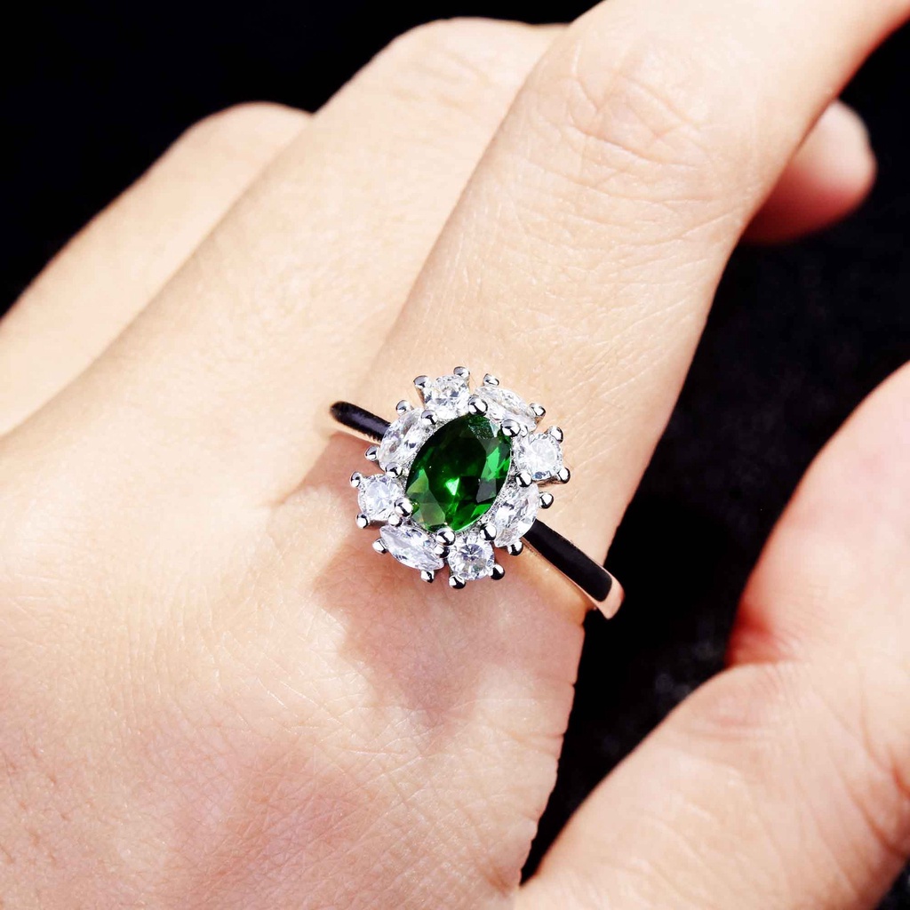 perak asli 925 cincin Wanita Batu Permata Hijau Cincin yang Dapat Disesuaikan Perhiasan Fashion JZA0204