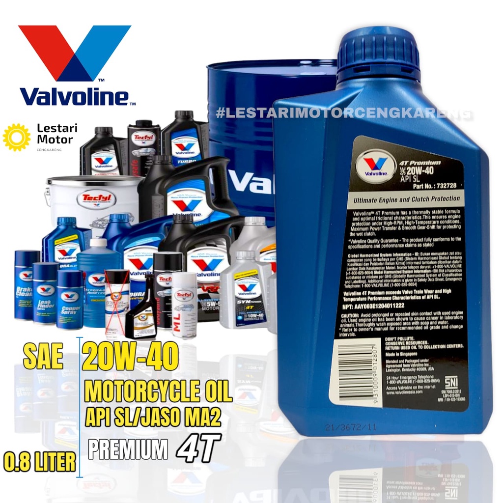 OLI MOTOR VALVOLINE 4T PREMIUM AMERICAN OWNED 20W40 4T SL 800ML RACING