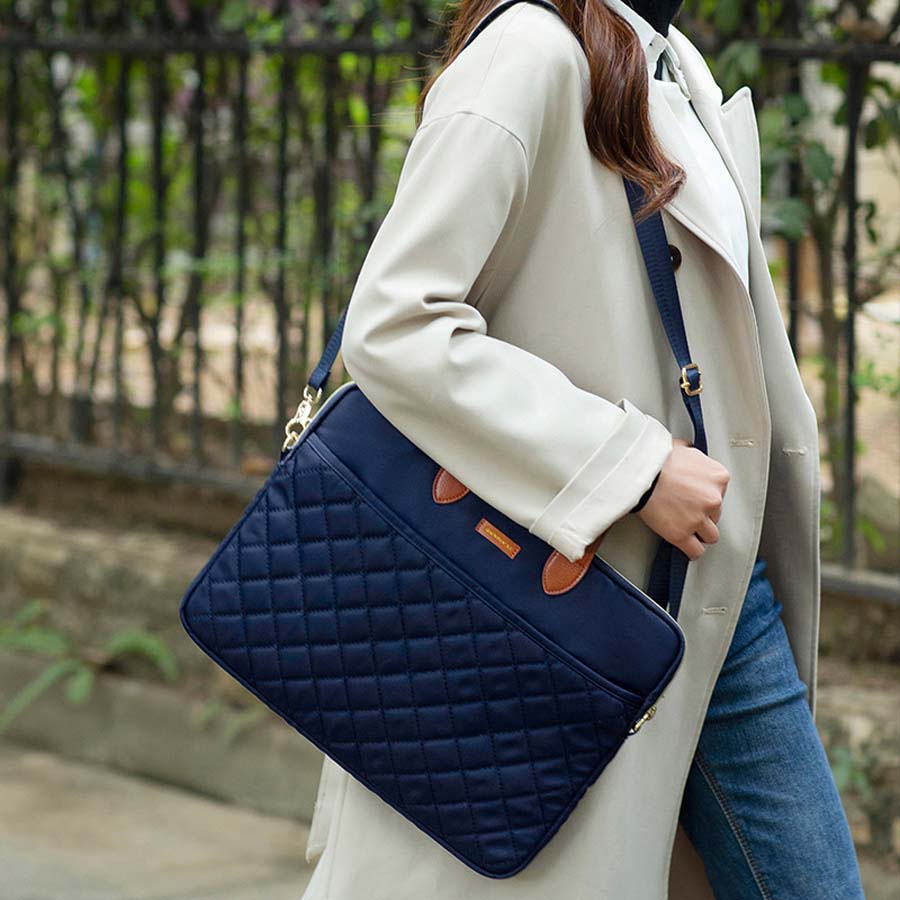 Tas Laptop Selempang Premium Quilted Fashion with Strap 13 14 15 inch