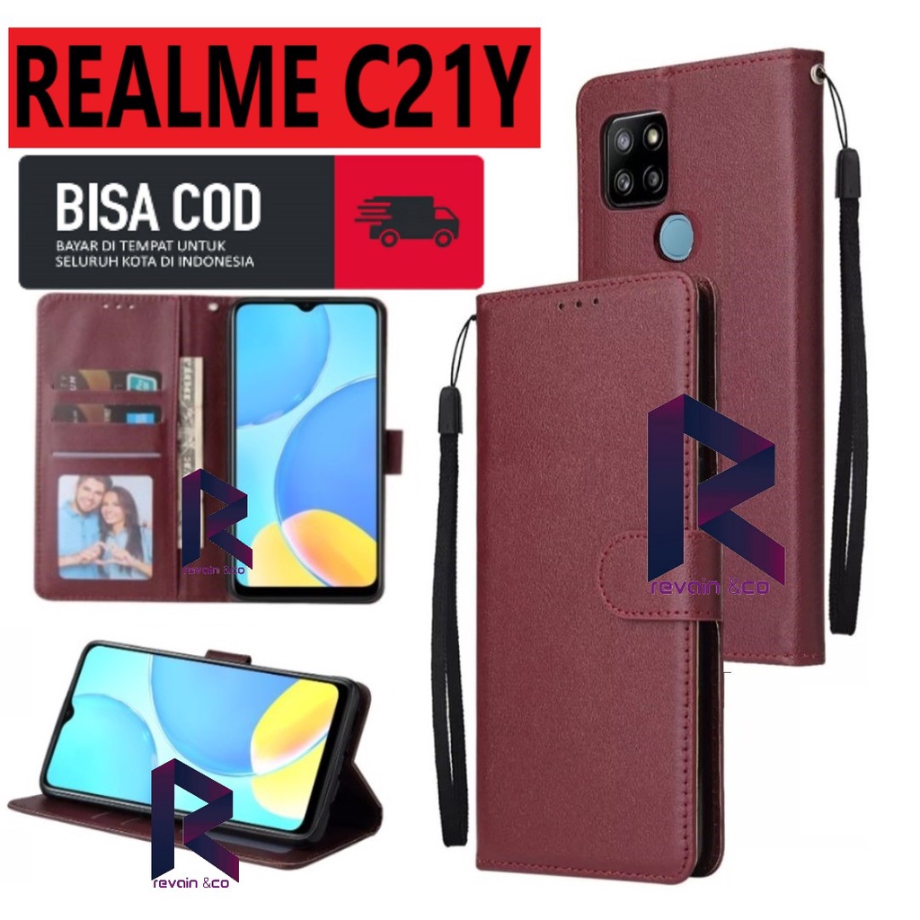 REALME C21Y CASE DOMPET FLIP WALLET LEATHER KULIT PREMIUM SARUNG BUKA TUTUP FLIP CASE REALME C21Y