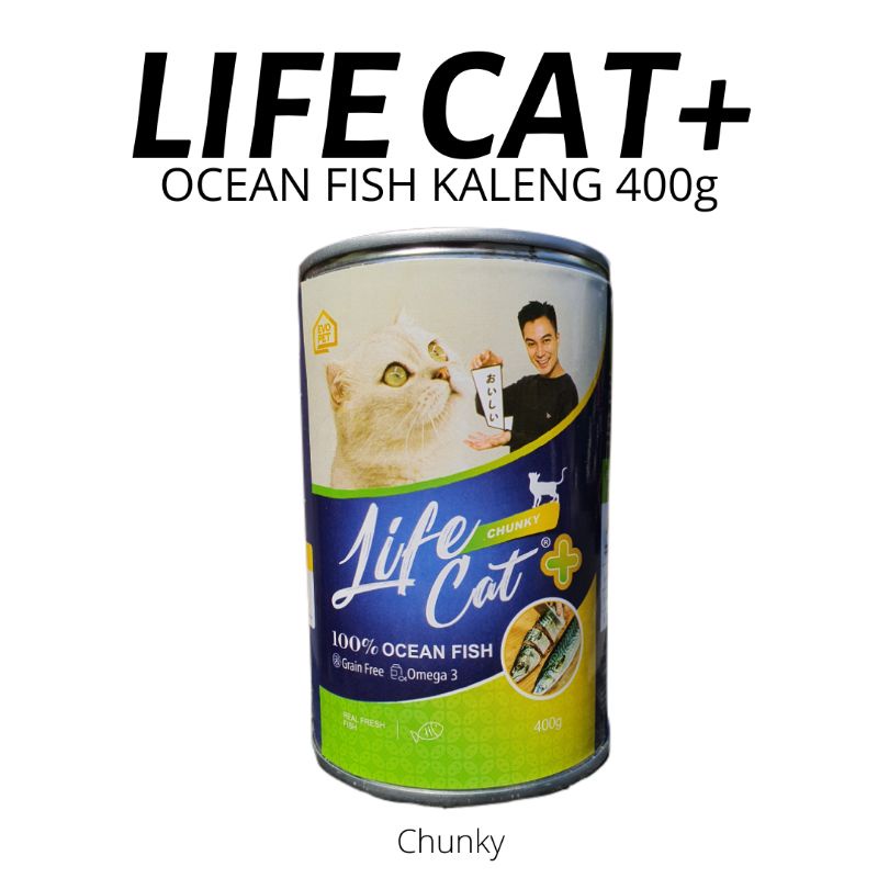 Petshop Bandung || Life Cat + Plus Ocean Fish Kaleng 400gr CHUNKY (Hijau Muda) - Makanan Kucing Life