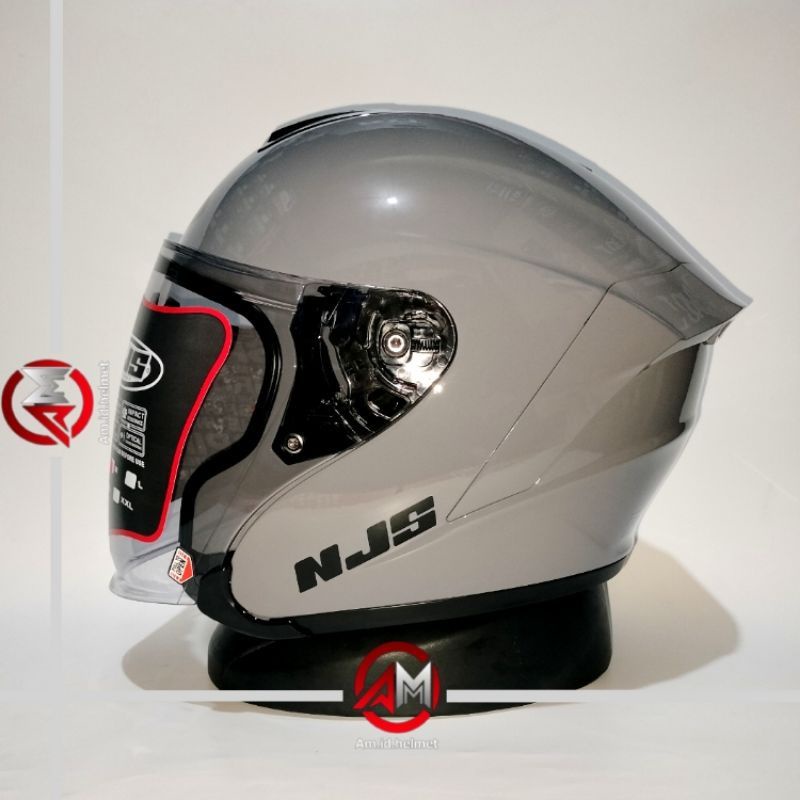 HELM NJS KAIROZ SOLID WHITE HALF FACE-GREY GLOSSY