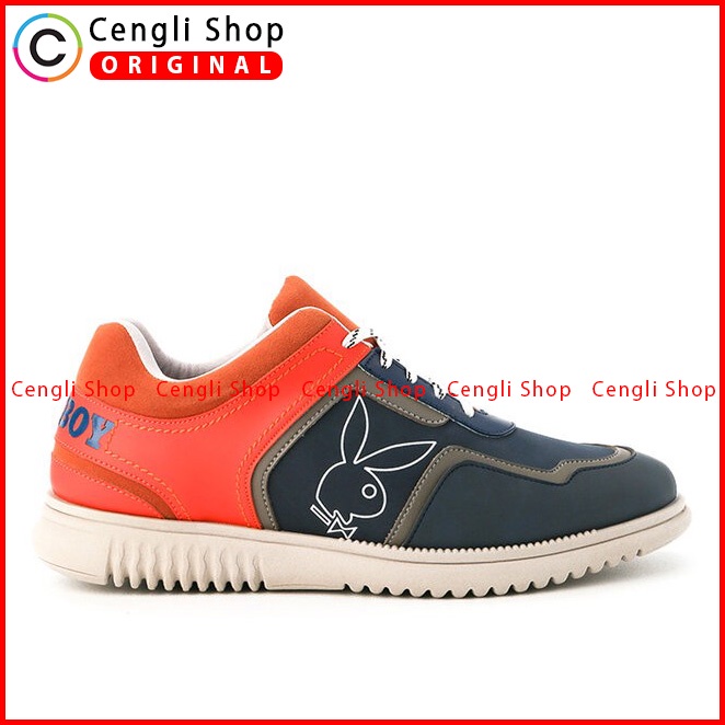 SEPATU SNEAKER PLAYBOY PRIA ORIGINAL CASUAL KETS ASLI BIRU NAVY PL70