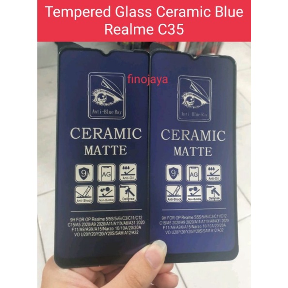 TG Tempered Glass Realme C35 Antik Gores Ceramic Matte Blue Ray Full Layar