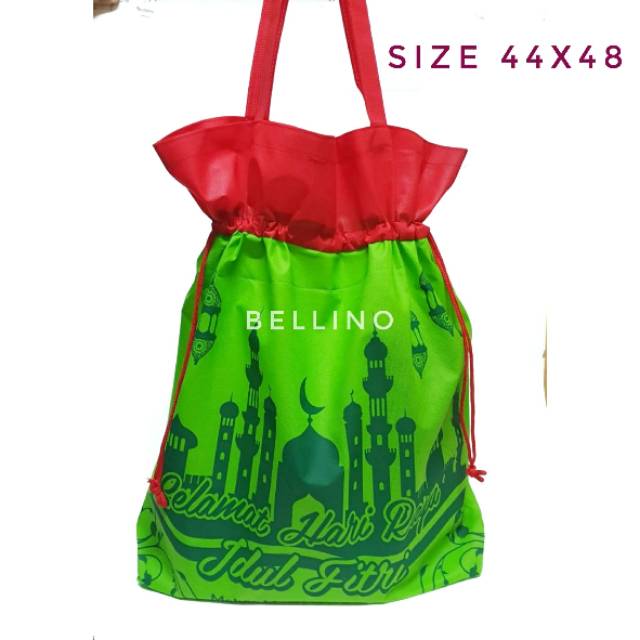 1 Buah Tas Lebaran Idul Fitri Serut Jahit Tapak Bawah Jumbo Size 44x48cm / Goodie Bag Lebaran