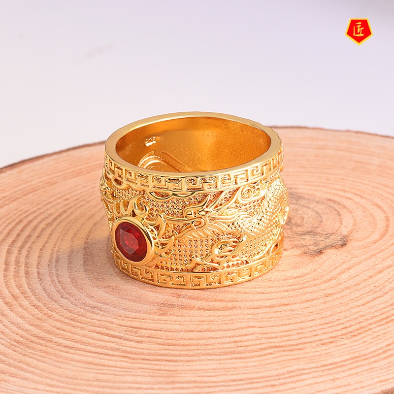 [Ready Stock]Personalized Gold Dragon Ruby Ring