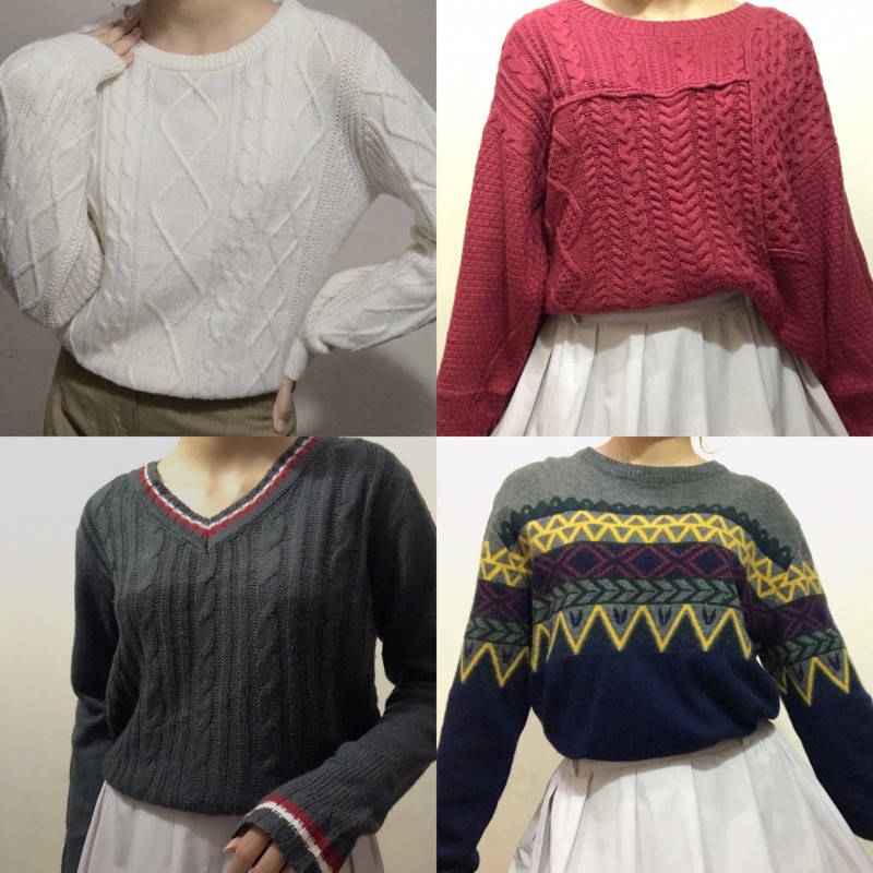 THRIFT / PRELOVED KNITWEAR RAJUT UNIQLO KEPANG CABLE KNIT ACADEMIA SWEATER