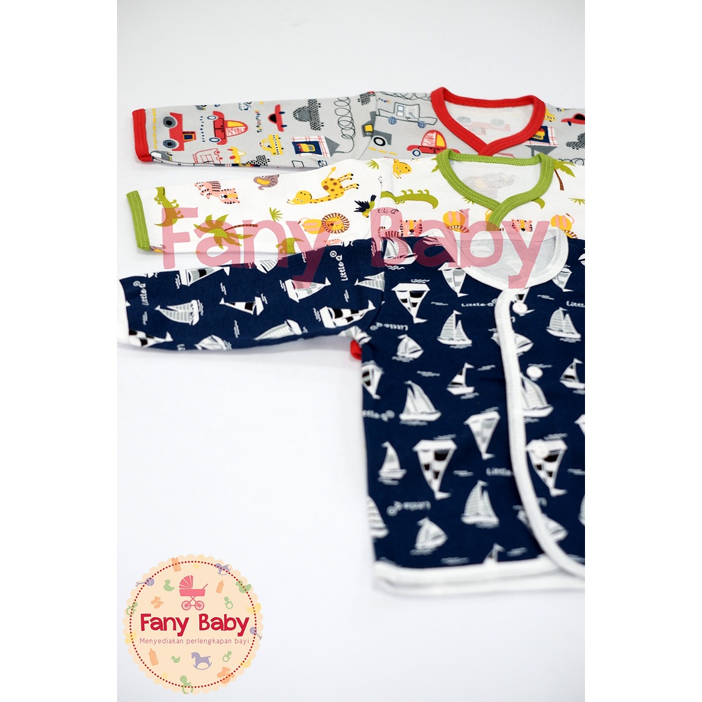 LITTLE QUEEN SETELAN LENGAN PANJANG KANCING DEPAN MOTIF BOY RANDOM ISI 3 PCS