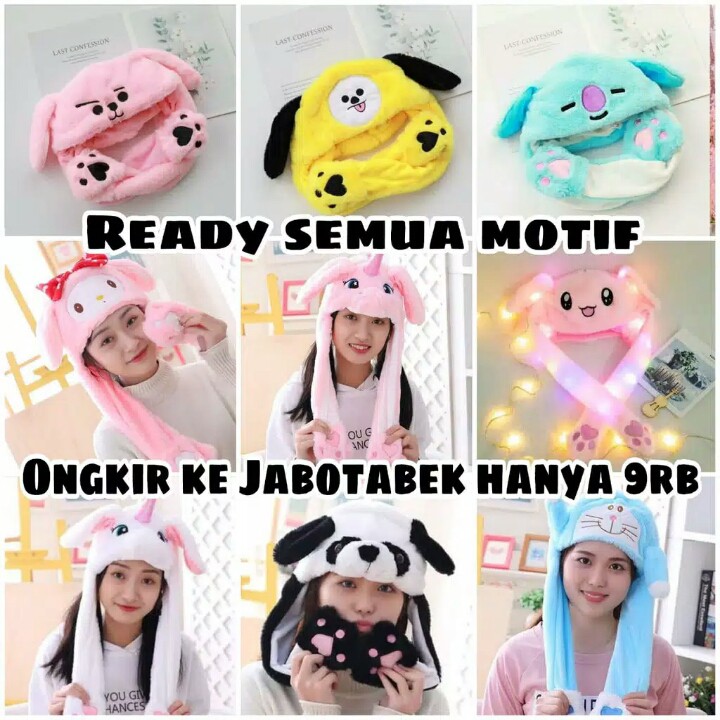 [ MUSIC + LED ] READY Lampu LED BUNNY HAT Topi Telinga Bergerak Rabbit Hat Kupluk Tumblr BTS Musik