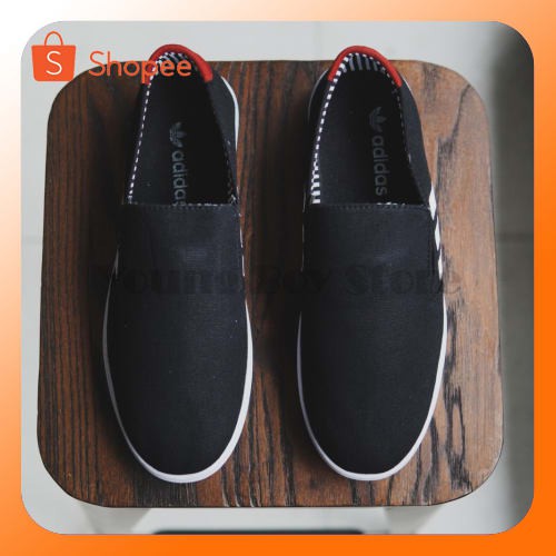 PROMO  SEPATU PRIA SLOP ADIDAS DIP HITAM SEPATU CASUAL SLIP ON CANVAS MURAH