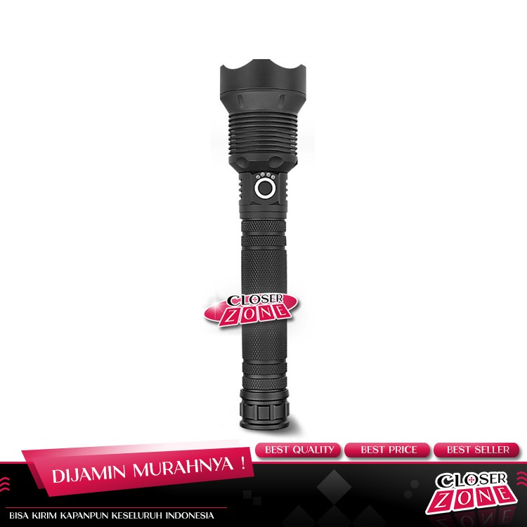 Senter LED Long Range Zoom XHP70.2 90000 Lumens - Black