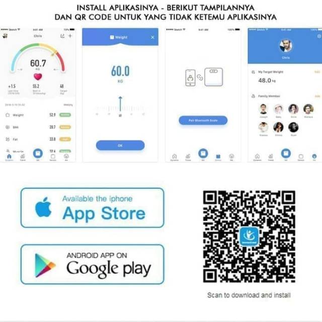 Timbangan Badan Digital Pintar Bluetooth For Android &amp; IOS Smart Body Scale
