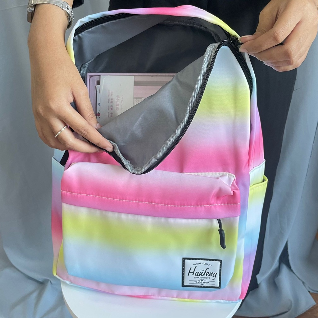 TAS RANSEL GRADASI OMBRE NEW VERSION UKURAN BESAR MODEL WARNA ESTETIK TAS ANAK / REMAJA GRADASI COLOUR BEST QUALITY BIG SIZE READY STOK HARGA TERJANGKAU