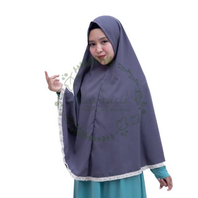 Alantasik - jilbab wolfis non pet lace khimar syari wollpeach L R.18