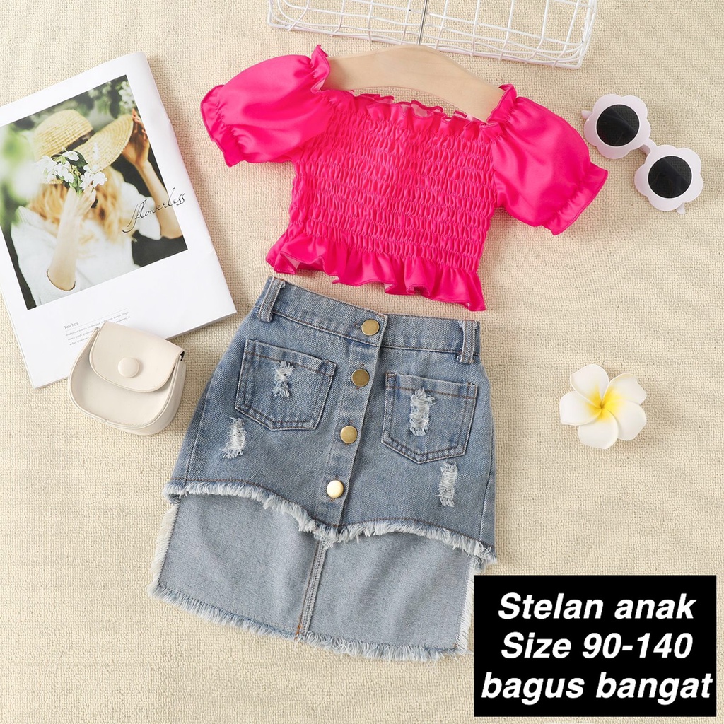 (LOLI-JKT) BS-263 SET FASHION ANAK CEWEK FANTA ROK JEANS SIZE 90-140