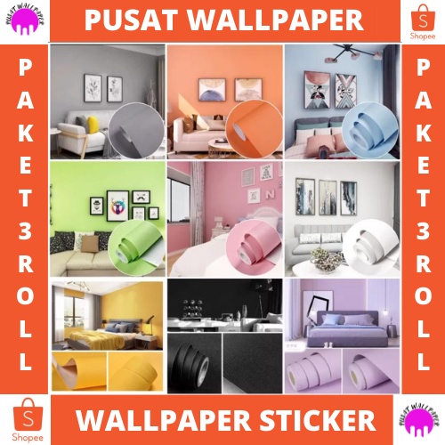 [COD] Pusat wallpaper Termurah - PAKET 3ROLL ( BUY 2 GET 1 FREE ) Wallpaper Dinding Polos PVC Premium /Wall Sticker Karakter