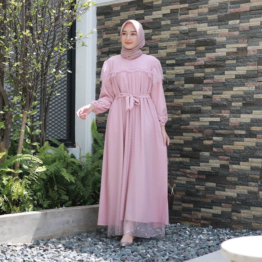 Mira Maxy Dress Mix Brukat Polka l Gamis Kondangan Fashion Wanita Terlaris