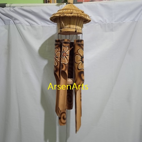 Bel Bambu Bali Ukuran Besar Panjang 60 Cm Chime Bel Angin Bambu Model Sarang Burung Ada 6 Bambu Gantung