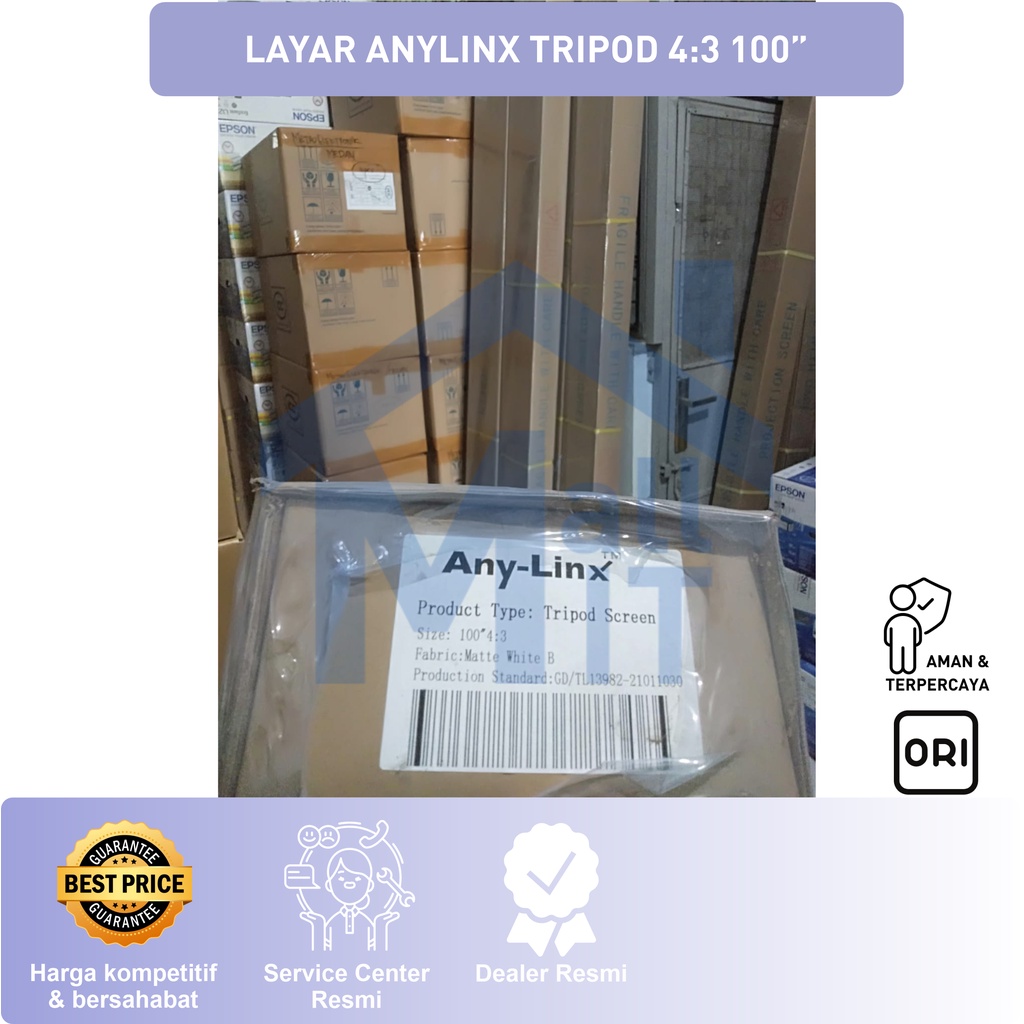 MDN Layar Tripot Proyektor Projector ANYLINX 100 inci 4:3 2 m x 1.5 m