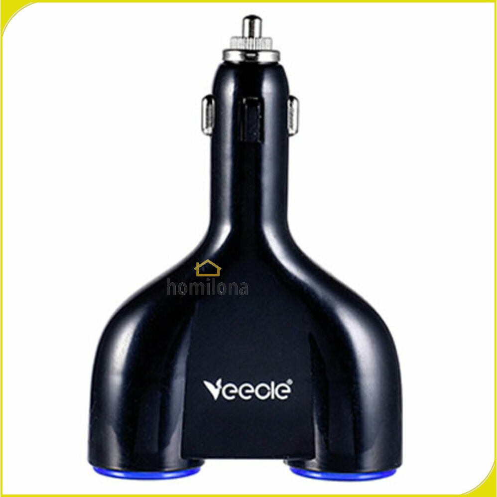 USB Car Charger 2 Port dengan 2 Cigarette Plug 130W - Veecle KY-512 - Black