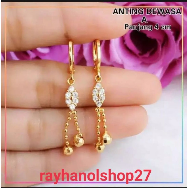 ANTING JURAI WANITA DEWASA MOTIF LOVE PERMATA LAPIS EMAS 24 K