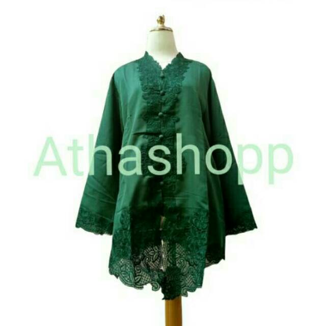 Kebaya Modern Encim Bordir / Kebaya Kartini Jumbo Hijau Tua Hijau Botol M L