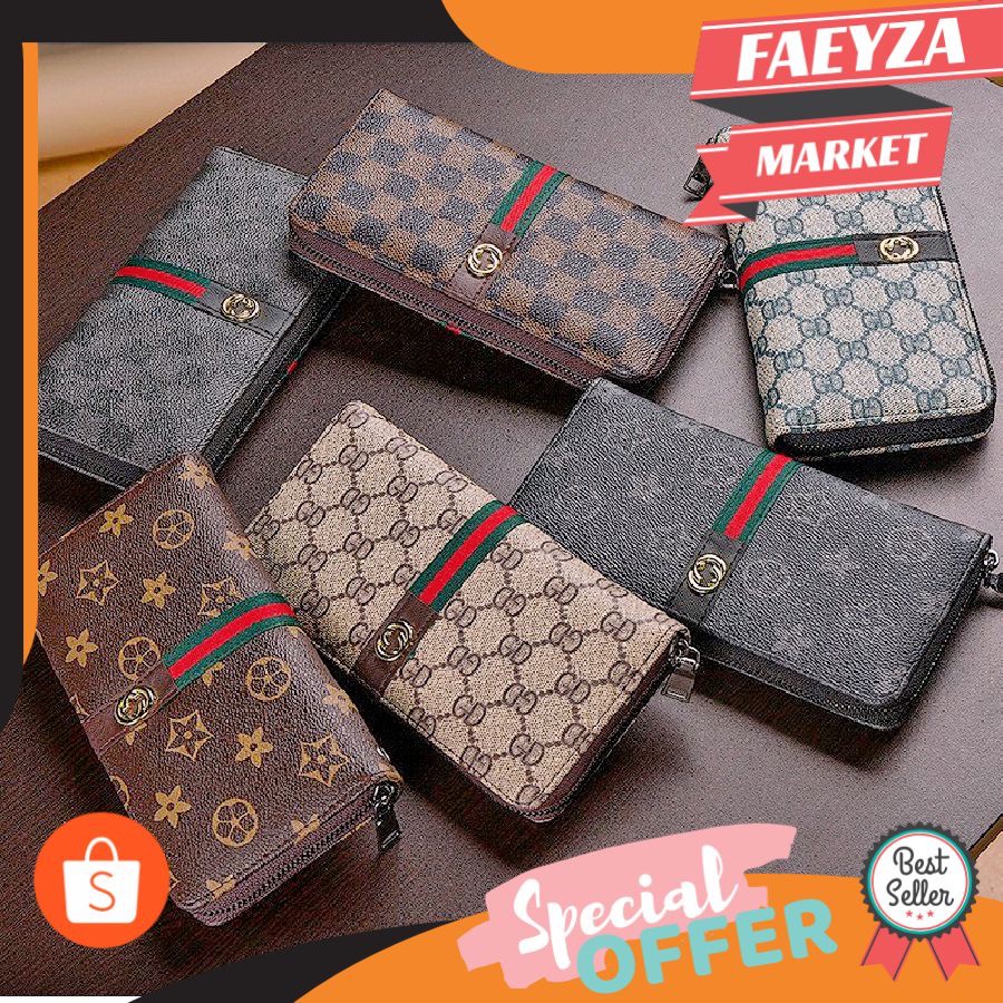 Dompet Kartu Kulit Panjang / Dompet Wanita Resleting Motif / Card Holder