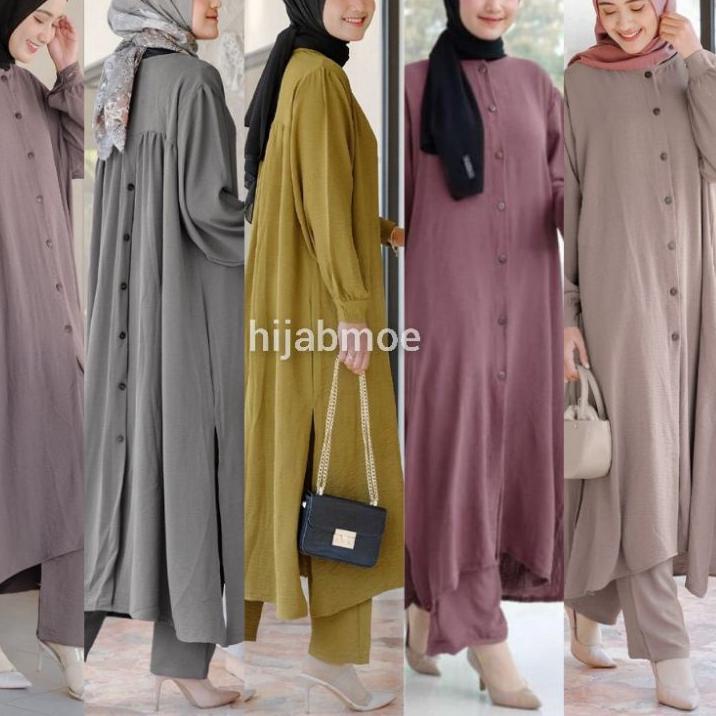 MURAH MERIAH.. Vente Daily Divya Oneset / Setelan Muslim Wanita Long Tunik Full Kancing LD 116 / One