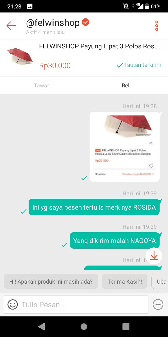 Felwinshop Payung Lipat 3 Polos Rosida Lapis Silver Dalam Ultraviolet Rangka Bagus / Payung Promosi