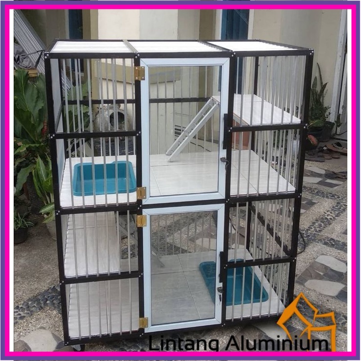 Kandang Kucing Aluminium Minimalis // 2 Tingkat Pintu Kaca