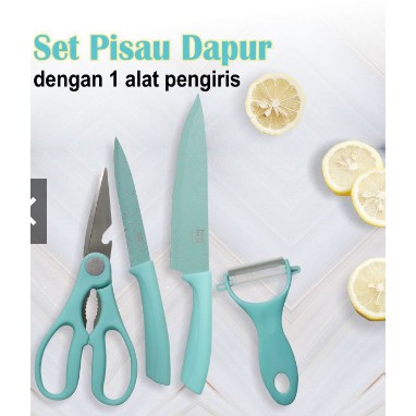 Pisau Set Keramik 4 in 1 / Pisau Gunting dan Peeler Anti Lengket 38x18x2cm COD [TERMURAH]