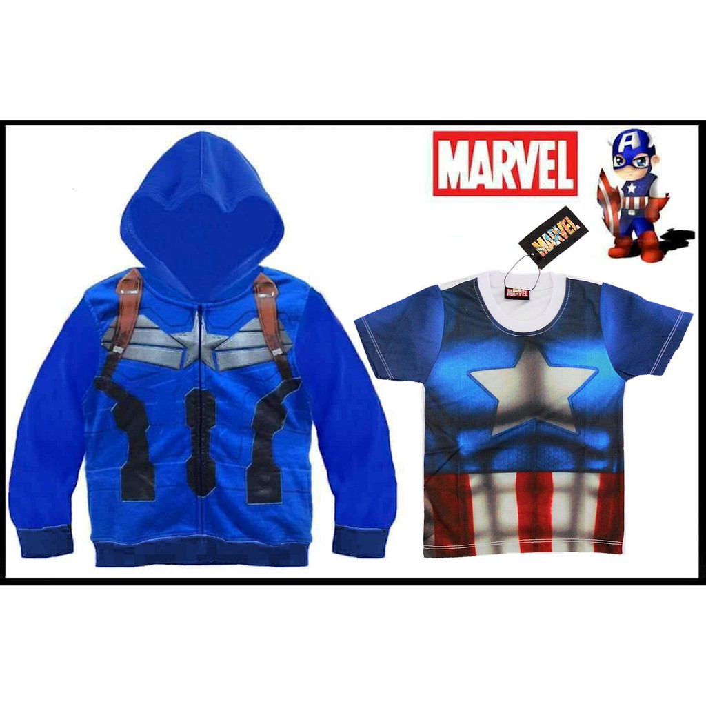 [JOYLEEN BEBE] Jaket Set Kaos Captain America T-shirt Jaket Captain Amerika Baju Anak Karakter