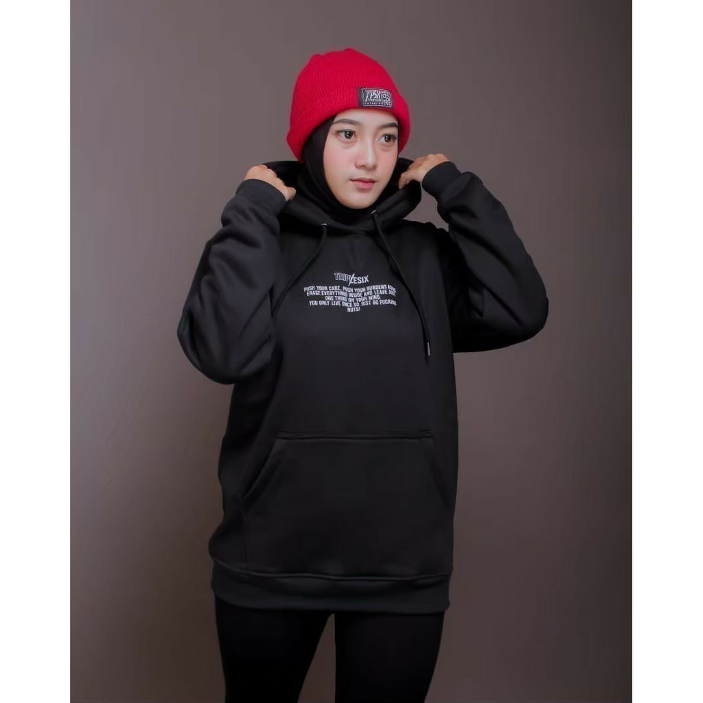 Sweater Hoodie Pria Wanita Triplesix - Sablon Warna Hitam M - XXL