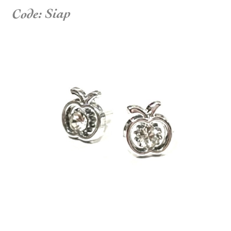 anting plastik apel silver permata siap earings