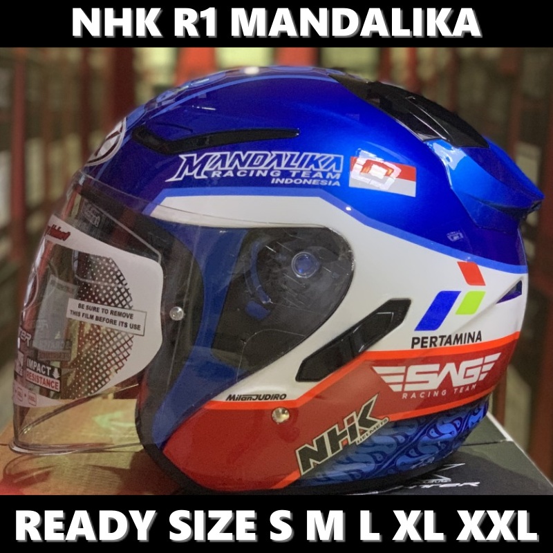 HELM NHK R1 MANDALIKA GP EDITION DOUBLE VISOR HALF FACE