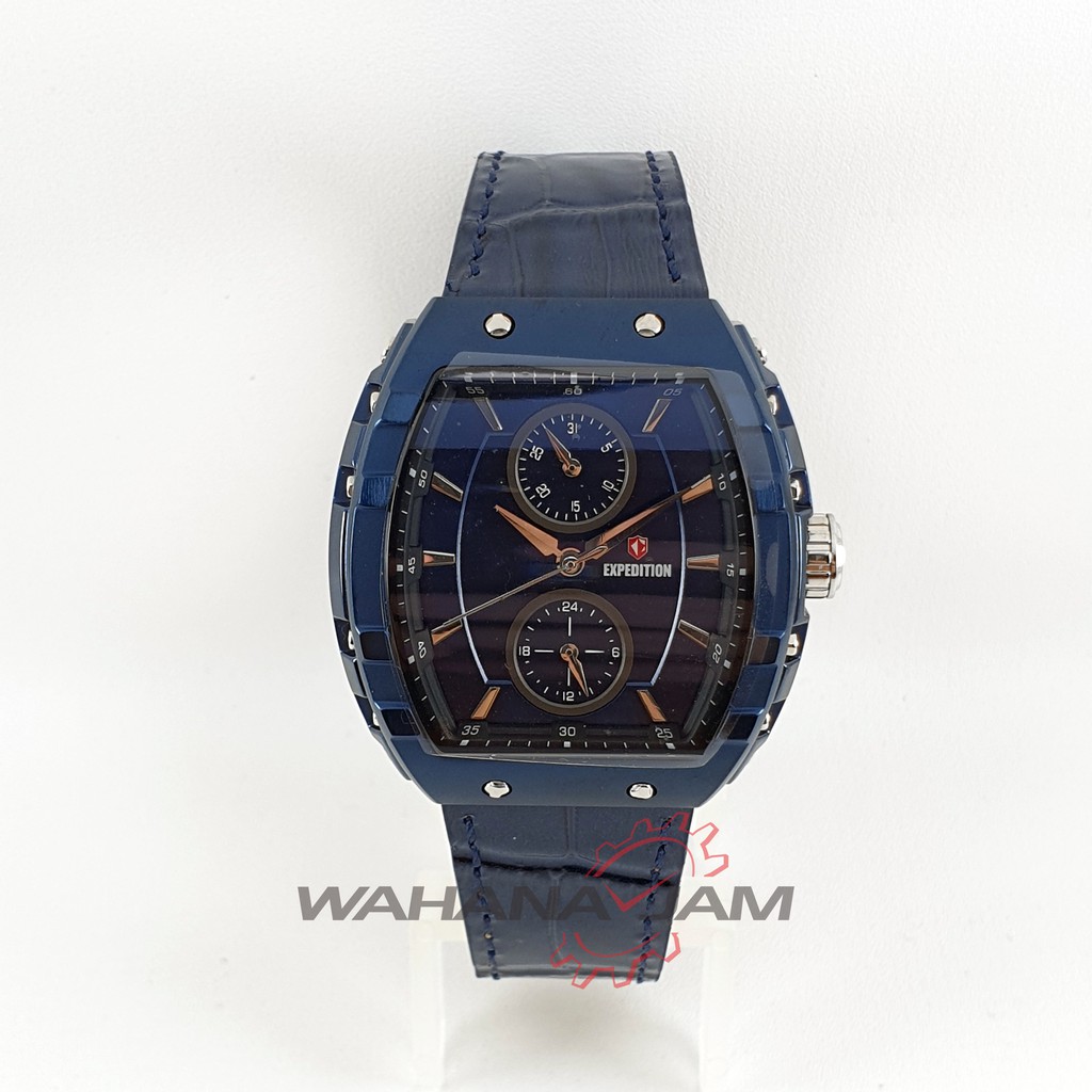 EXPEDITION E 6782 BF LTUBU / Jam Tangan Wanita E6782 Biru Navy Silver Kulit Donker Original Termurah