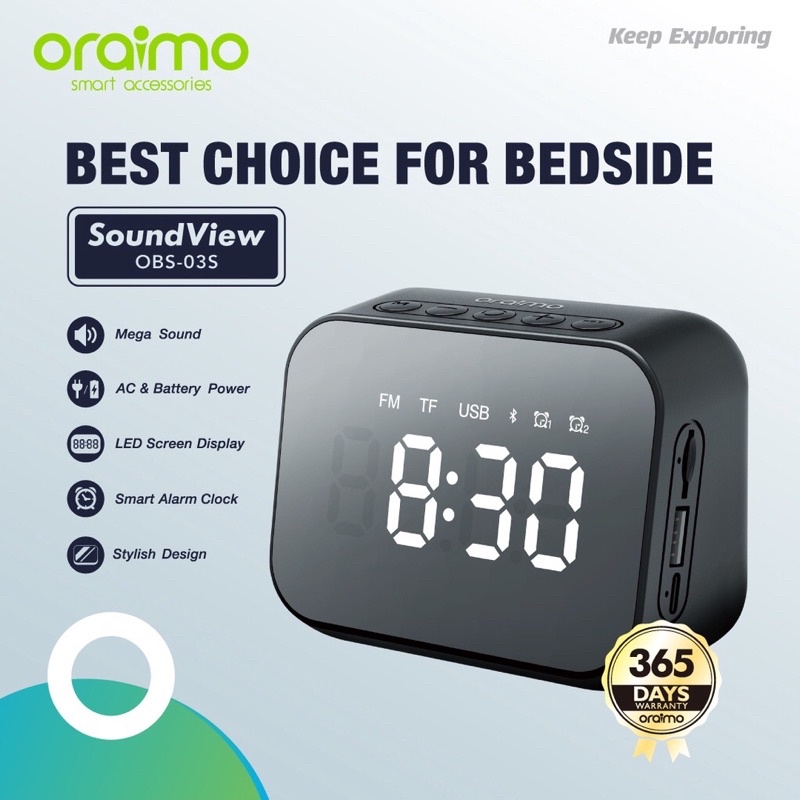 Oraimo OBS-03S SoundView Wireless Bluetooth Speaker Smart Alarm Clock - Garansi 1 Tahun