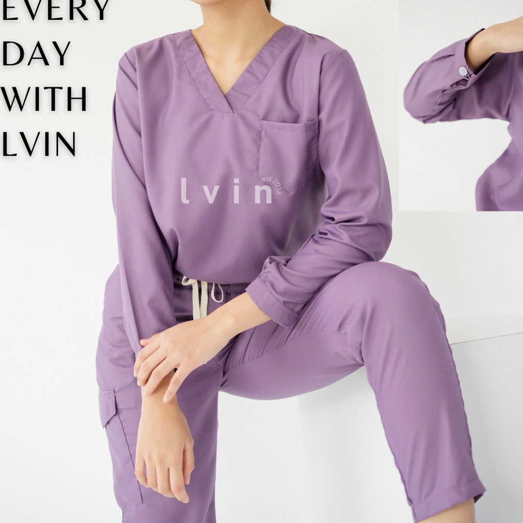 [ Lvin ] VOL I -  Baju OKA V neck Celana Reguler Fit  Lengan Panjang / Baju Jaga / Set Baju Celana Jaga Oka / Baju Dokter / Baju OK / Squad Series