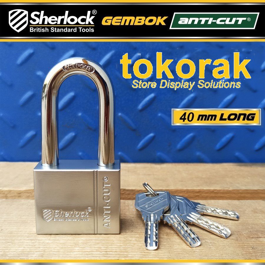 GEMBOK RUMAH - TOKO - PAGAR SHERLOCK ANTI CUT 40 MM PANJANG COMP KEY