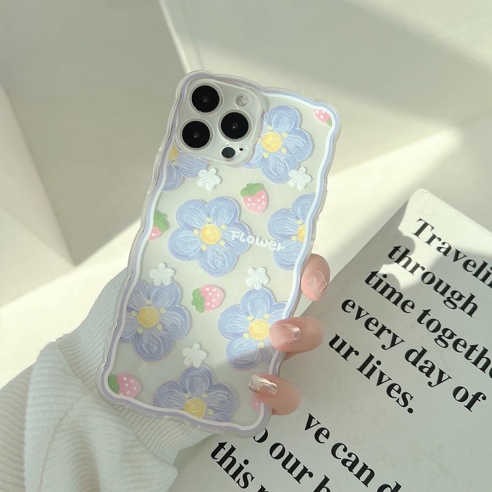 [TPC] SOFT CASE Iphone HP Blue Flower Korean 6 6S 7 8 PLUS X XS MAX XR 11 12 13 MINI PRO PROMAX IP036