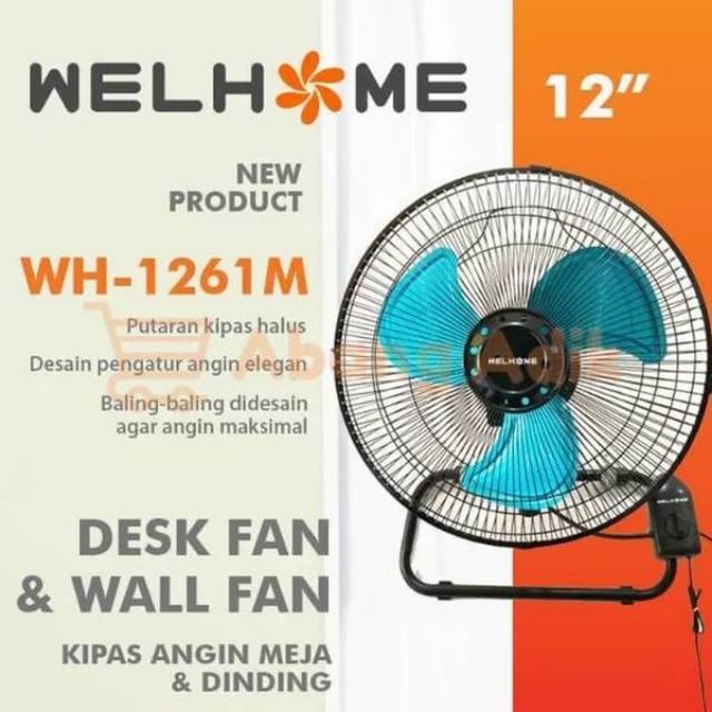 Kipas Angin Besi Tornado Welhome WH-1261M 2in1 Wall fan dan Desk fan