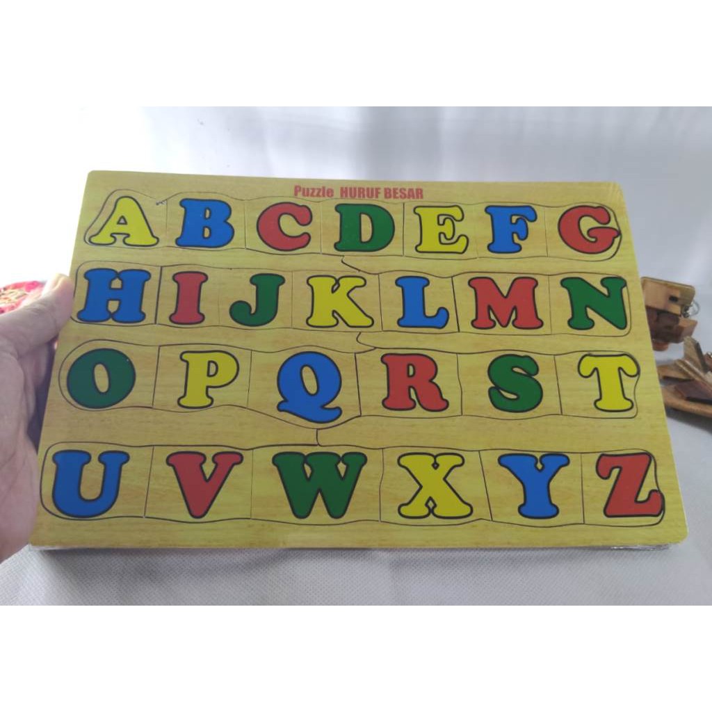 PUZZLE ABC KAYU / MAINAN EDUKASI / PUZZLE GAMBAR ABJAD ALFABET HURUF BESAR. Riens Collections