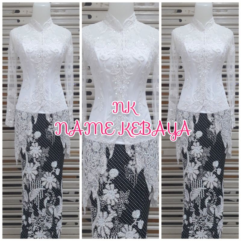 set kebaya akad nikah putih kerah ayanghai + rok payet model duyung