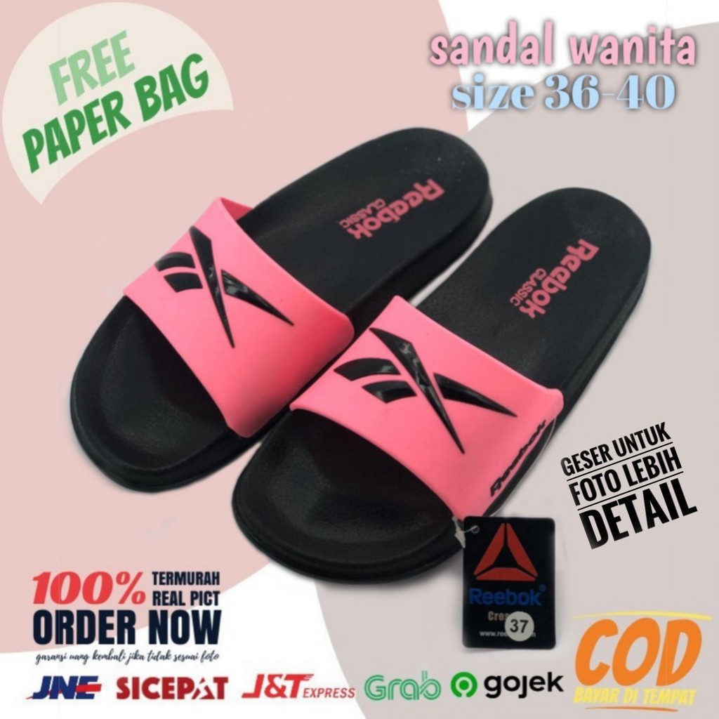 SENDAL SLIP SANDAL REEBOK SPORT SELOP CEWE HITAM PINK PRIA WANITA IMPORT GRADE ORIGINAL MURAH
