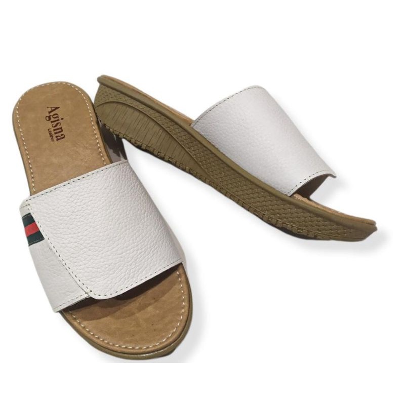 (Bisa cod) sandal kulit garut wedges cream kokop polet