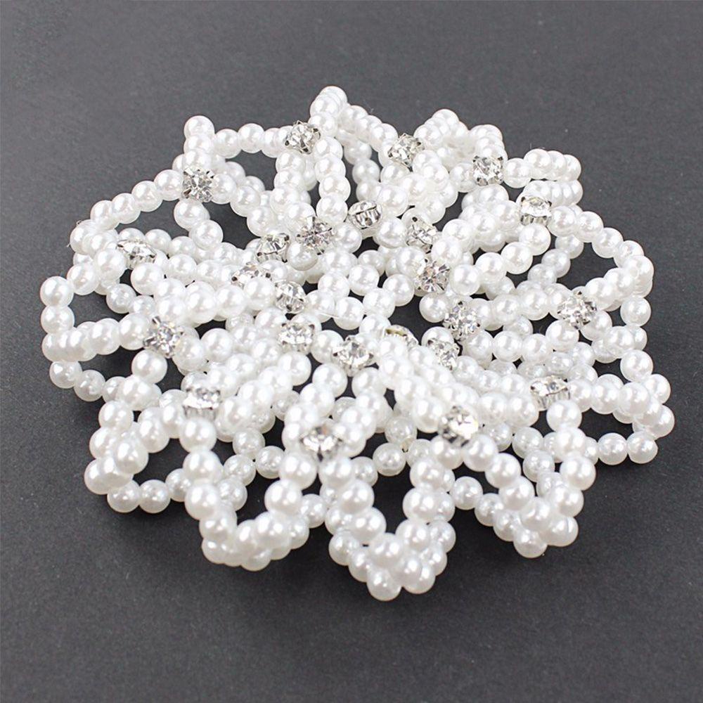 Rebuy Mutiara Jaring Rambut Wanita Fashion Crochet Balle Dancing Snood Handmade Hair Bun