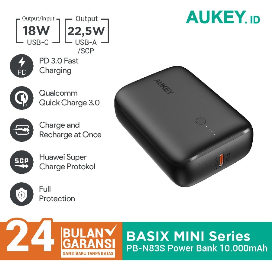 AUKEY PB-N83S - BASIX MINI 20W - 10000mAh Ultra-Compact Powerbank - Powerbank 10000mAh 20W MAX