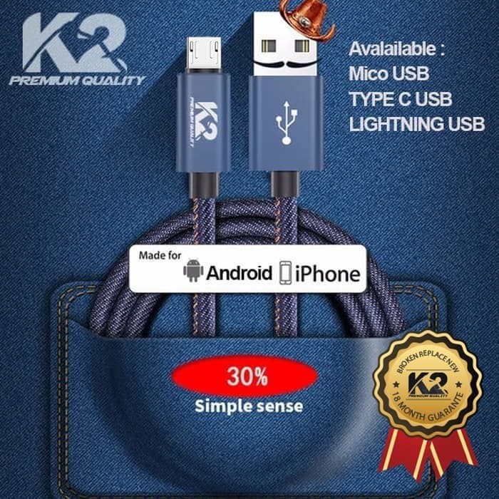 Kabel Data DENIM K2 PREMIUM QUALITY K2-C04 Fast Charging MICRO USB