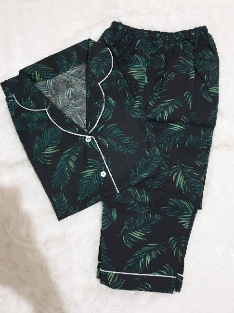 Baju Tidur Piyama Wanita Cewek Dewasa Pajamas Motif Coco Daun/Coco Leaf